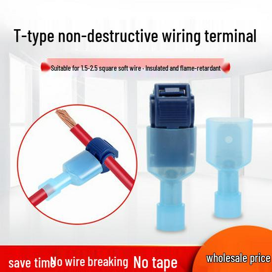 Flame-Retardant Orange T-Type Quick Connector: Non-Destructive Wire Terminal, No-Strip Required.