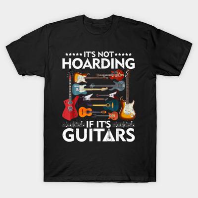 Men Black Print T-shirt It'S Not Hoarding If It'S Guitars No-Cut Heat Transfer Print Cotton Tshirt