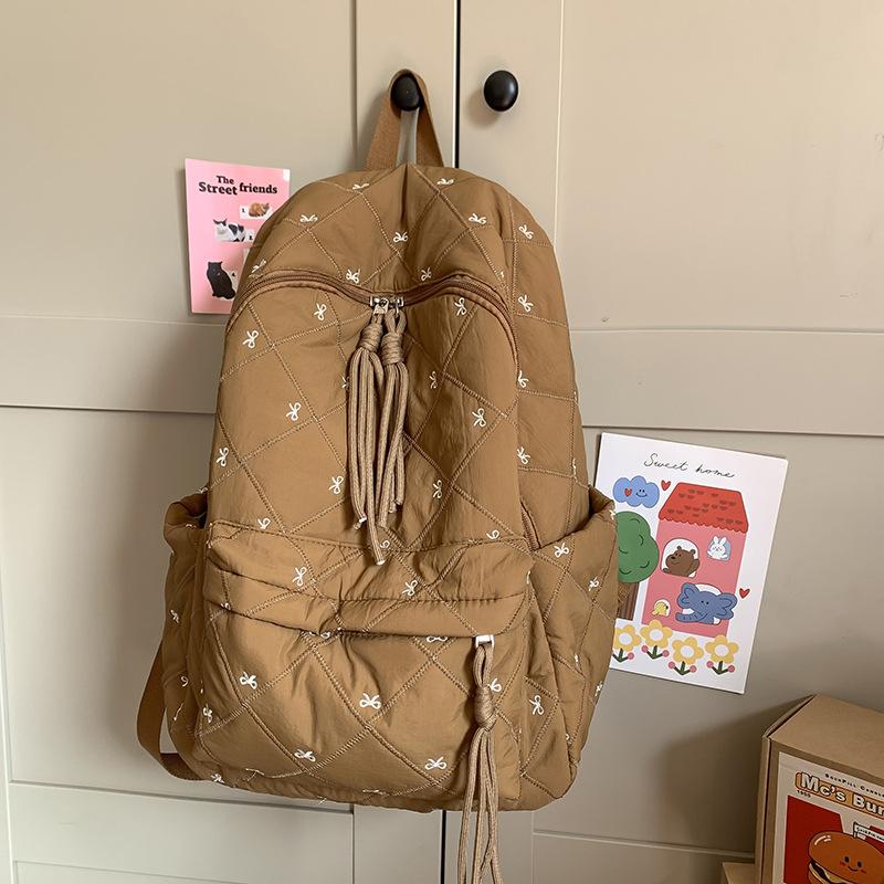 School bag niche junior high school students high value autumn and winter cotton clothes backpack bow cute embroidered backpack