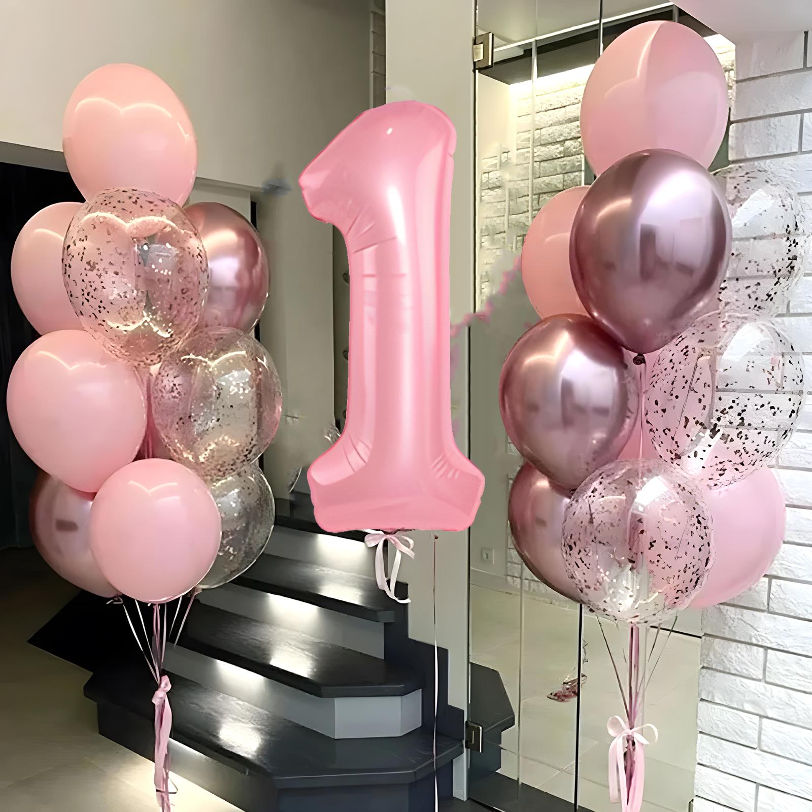 

21pcs Pink 32inch Number Foil and Latex Balloons Kit Birthday Party Decoration Kids Girl Baby 1 2 3 4 5 6 7 8 9 Year Old Supply Number&32inch
