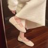 2026 Retro Metal Chain One Strap Flat Shoes Women's Autumn New Square Toe Suede Soft Sole Non-slip Low-top Single Shoes