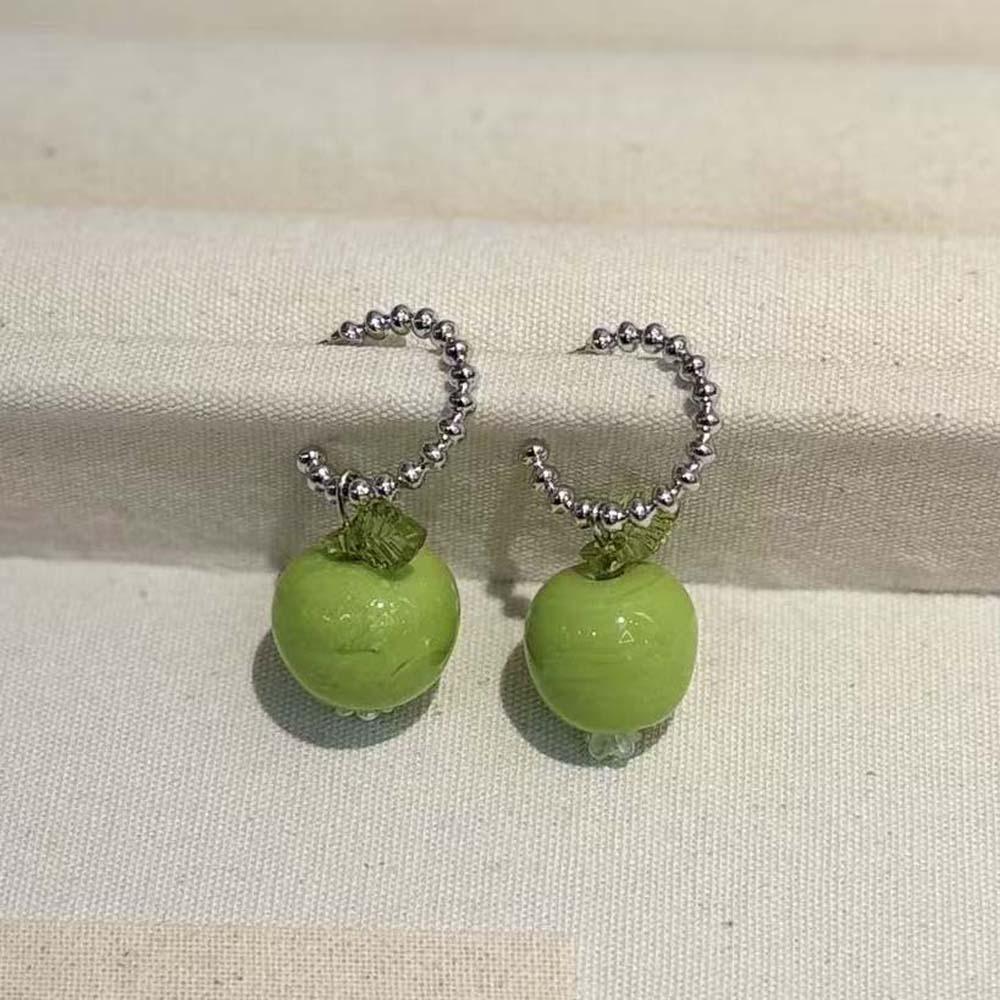 Fairycore Green Fruit Necklace Sweet Stud Earrings Set Women Summer Y2K Cute Green Pip Aesthetic Choker Matching Accessories