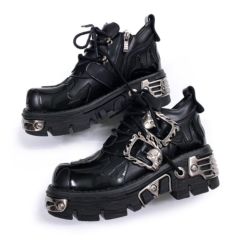 Muži a ženy Stejná subkultura Platformové boty Děti Goth Punk styl Lebka Niche Jednoduché boty Tmavé Malé kožené boty