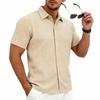 Men's Casual Shirts Textured Short Sleeve Button Down Shirt Summer Loose Fit Knit Tops for Men