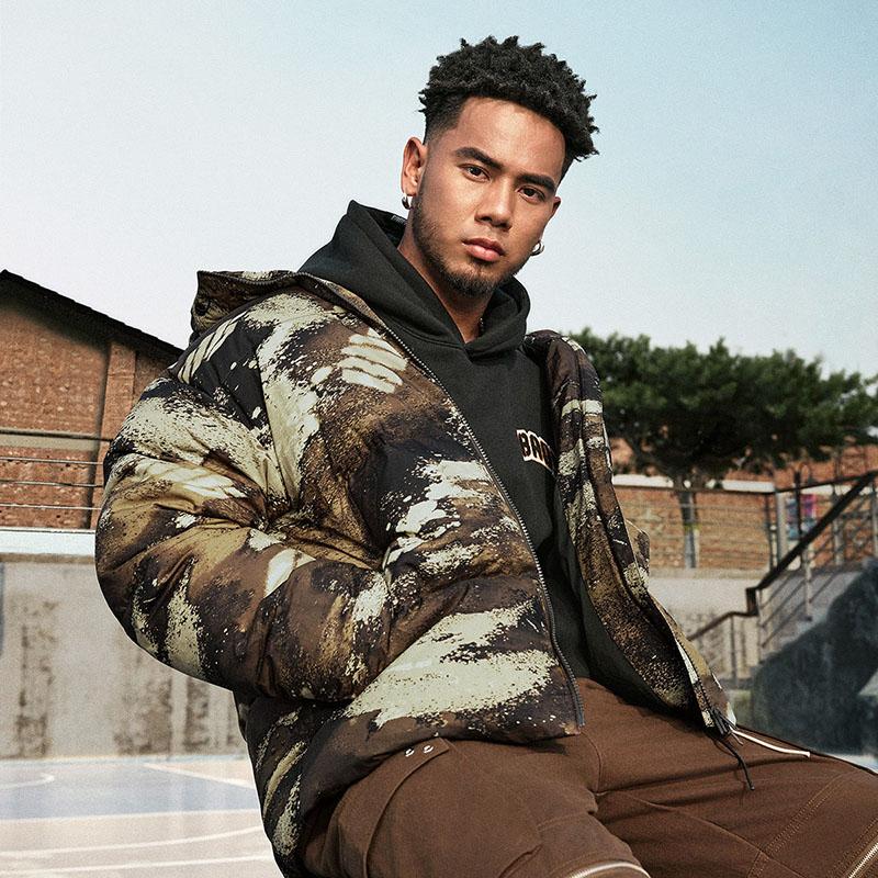 Li Ning Badfive Water-Resistant Comfortable Casual Minimalist Hooded Warm Versatile Zipper Short Loose Winter Down Jacket Men Jacket AYMU197-5