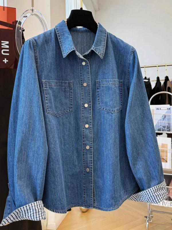 Korean Style Layered Denim Long-Sleeved Shirt for Women - Trendy Autumn Casual Wear