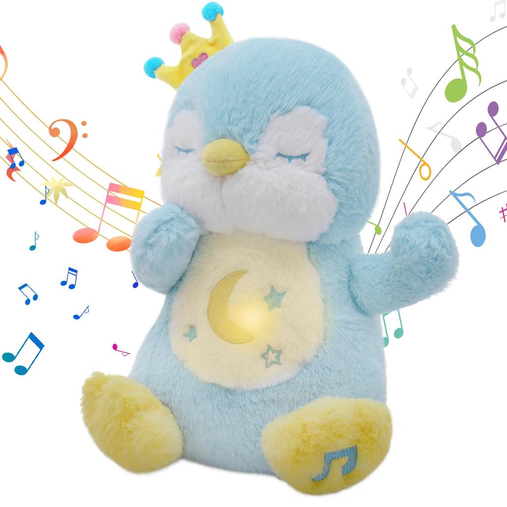 Emoin Goodnight Penguin Toy [Educational Toy] [Sleep Toy] Plush Toy, Sleep Toy, Music Box with LED Lights, Moving Plush Toy, Penguin Toy, Imitating