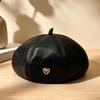 Women S Pu Leather Beret Sweet Cool French Vintage Warm Hat For Autumn Winter
