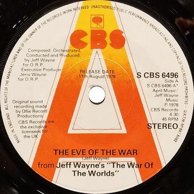 7inch Record JEFF WAYNE - The Eve Of The War SCBS6496PROMO CBS 1978 UK Dance & Electronica Used