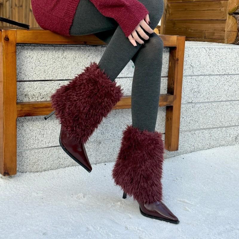 2025 neue Herbststiefel Damenmode Temperament Europäischer und Amerikanischer Stil spitz Damenstiefel dünner Absatz mittlerer Absatz haarige Kurzstiefel Damen