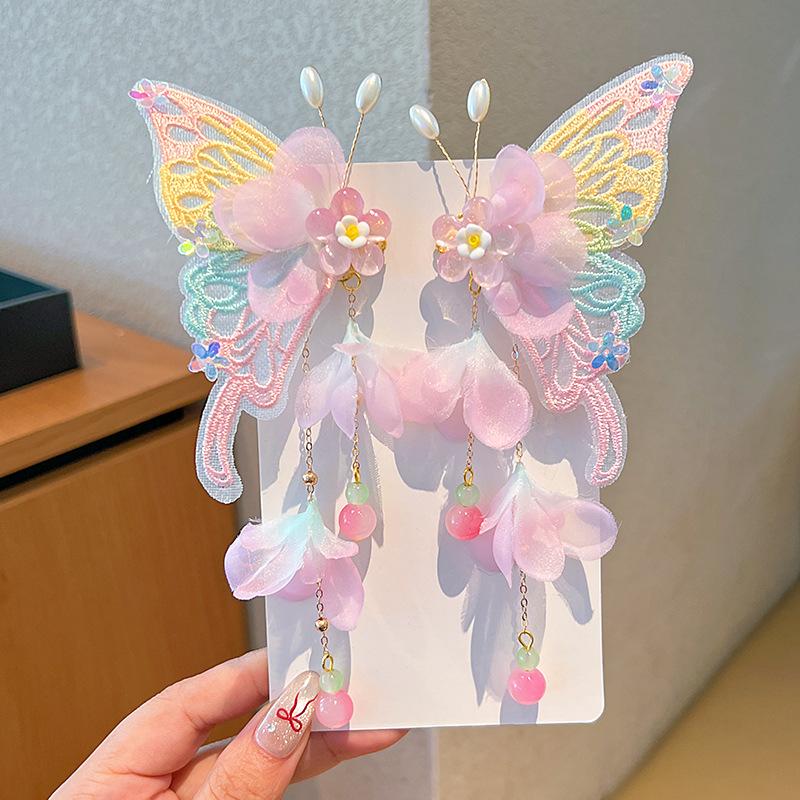 Mid-Autumn Hanfu Fairy Hair Clip - Women's & Children's Ancient Style Floral Tassel, Sweet Accessory for Girls