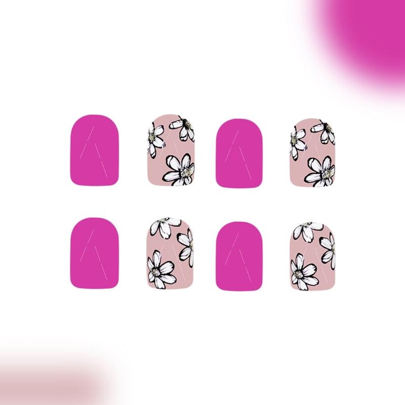 Square Press On Nail Flower Fake Nail Glues On Nail Artificial Acrylic Nail 12 Size 48pcs Stick On Nail for Women Girls