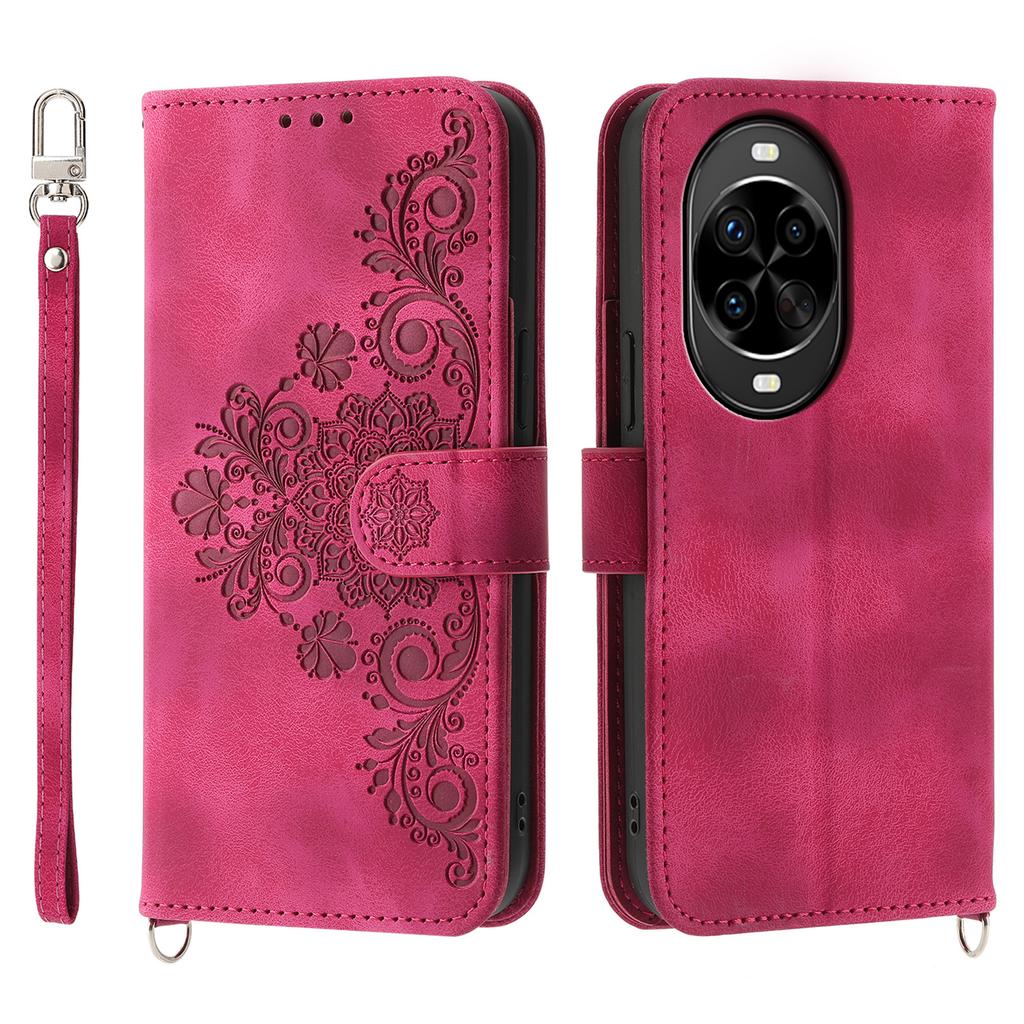 For Huawei nova 14 Pro 5G Case Flower Pattern PU Leather Wallet Phone Cover with Strap