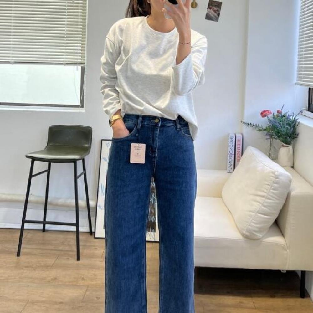 Dabimong Women Hane Fleece Stretch Banding Wide Jeans S2xl