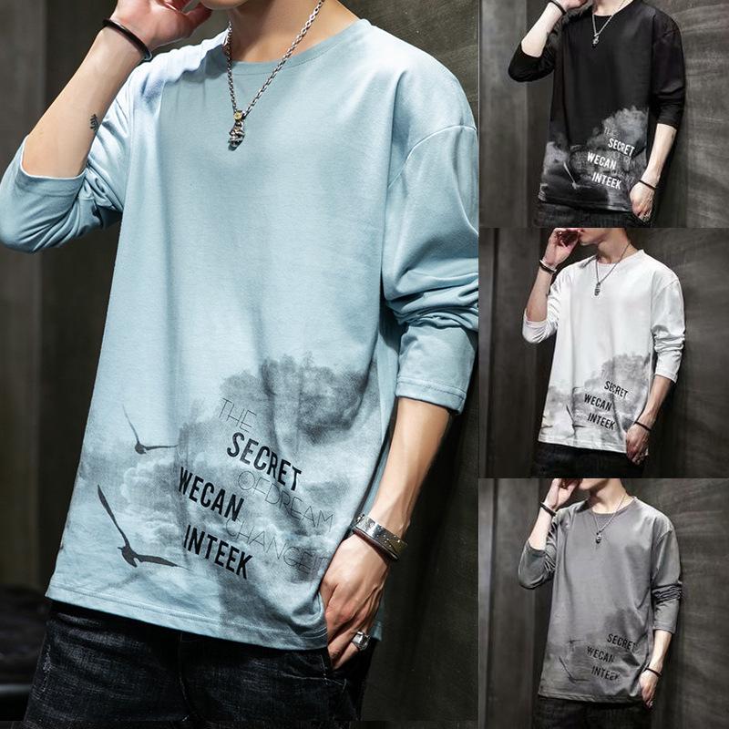 

Men s Trendy Long Sleeve Graphic Tee for Autumn XL синій