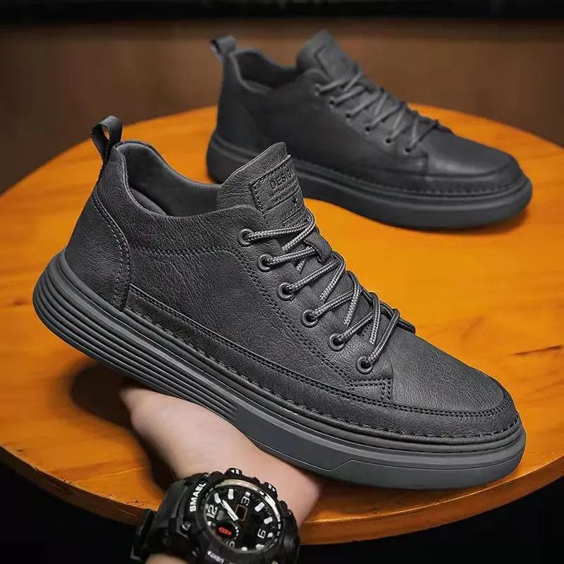 Men's Shoes Sports and Leisure Shoes British Casual Black Leather Shoes Trend All-match Men's Comfortable Sneakers