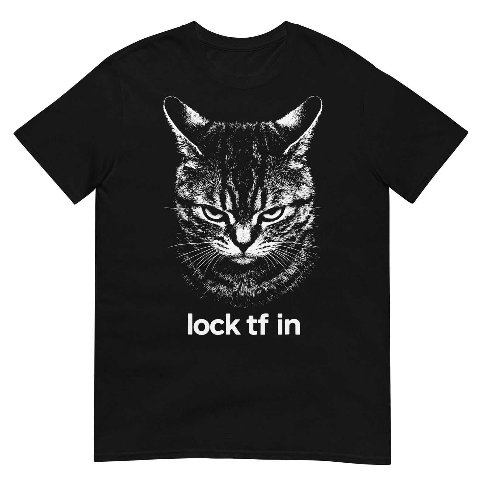 Funny Lock TF in Cat Graphic Motivational Retro T-Shirt M