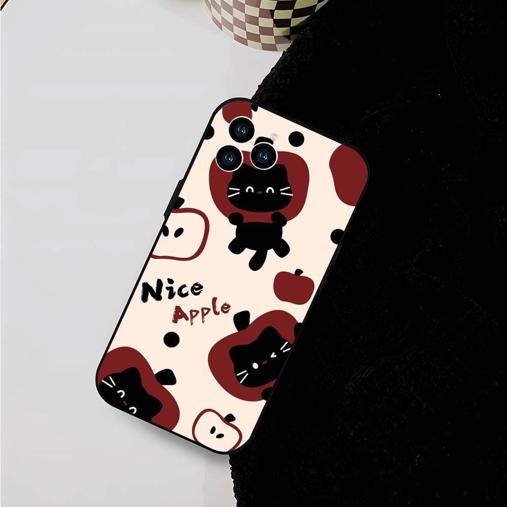 Cute Little Cat Phone Case For IPhone 17 Air 16 15 14 13 Pro Max 11 12 Black Silicone Cover