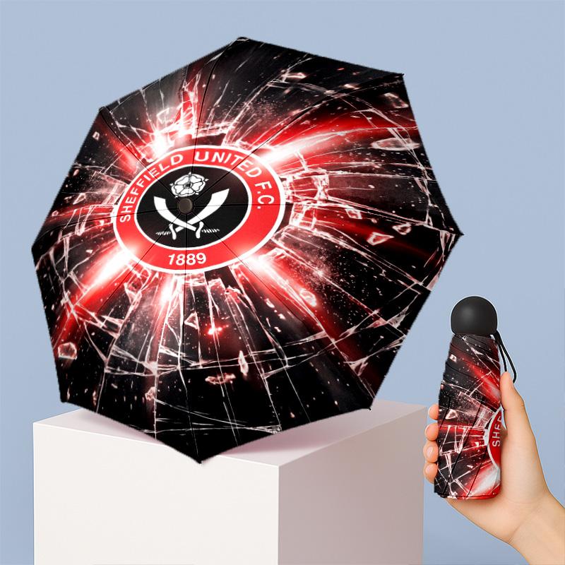 Sheffield United Football Pattern Printed Mini 5 Folds 8 Ribs Compact Umbrella Windproof Waterproof Lightweight Portable Folding