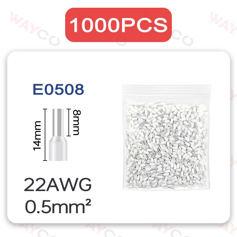 1000PCS Tubular Crimp Terminals Electrical Wire Cable Ferrules Connectors E0508 E7508 E1008 E1508 E2508 E4009 E6012 Ring Sleeve