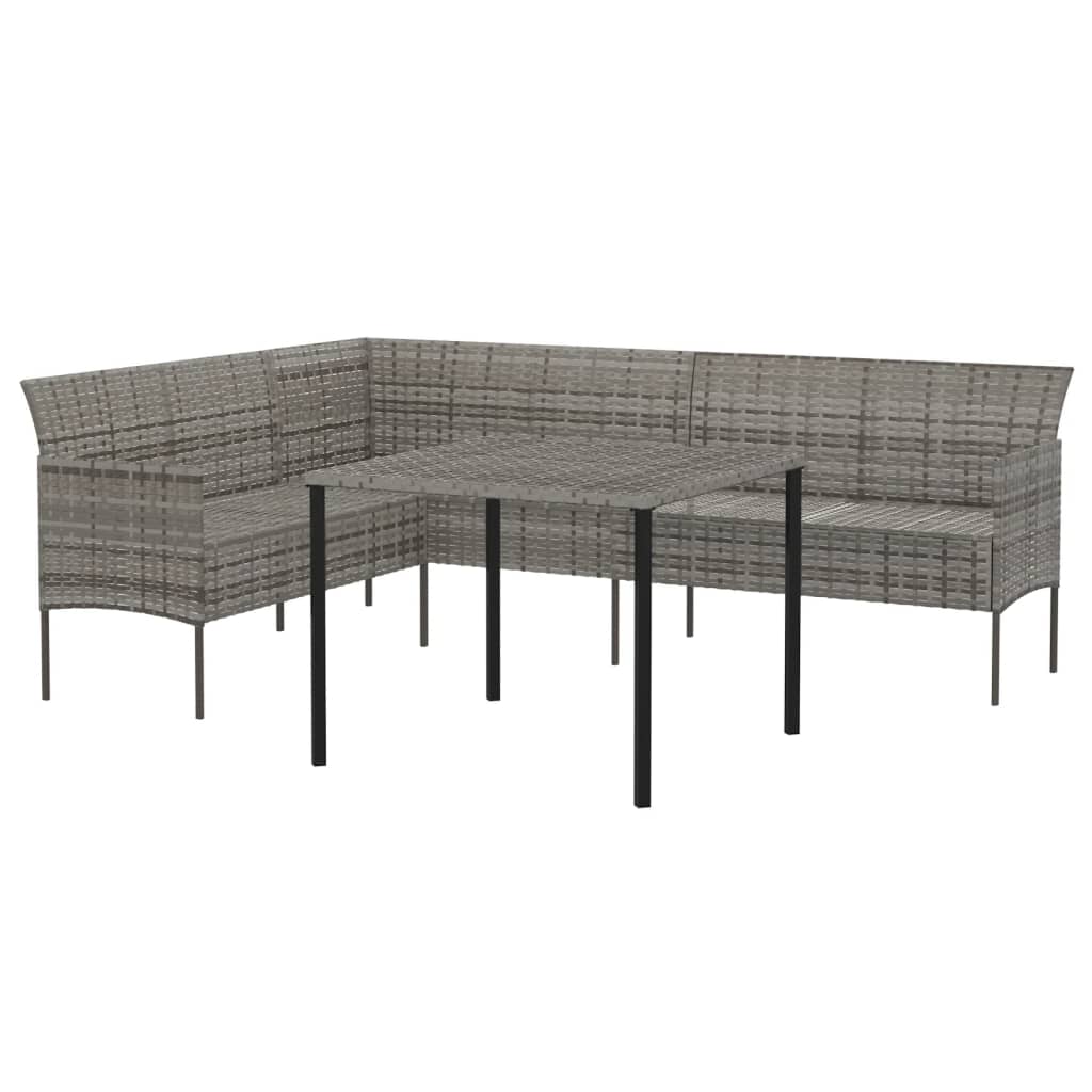 vidaXL 2-part. Garden Dining Set with Cushions Grey Poly Rattan
