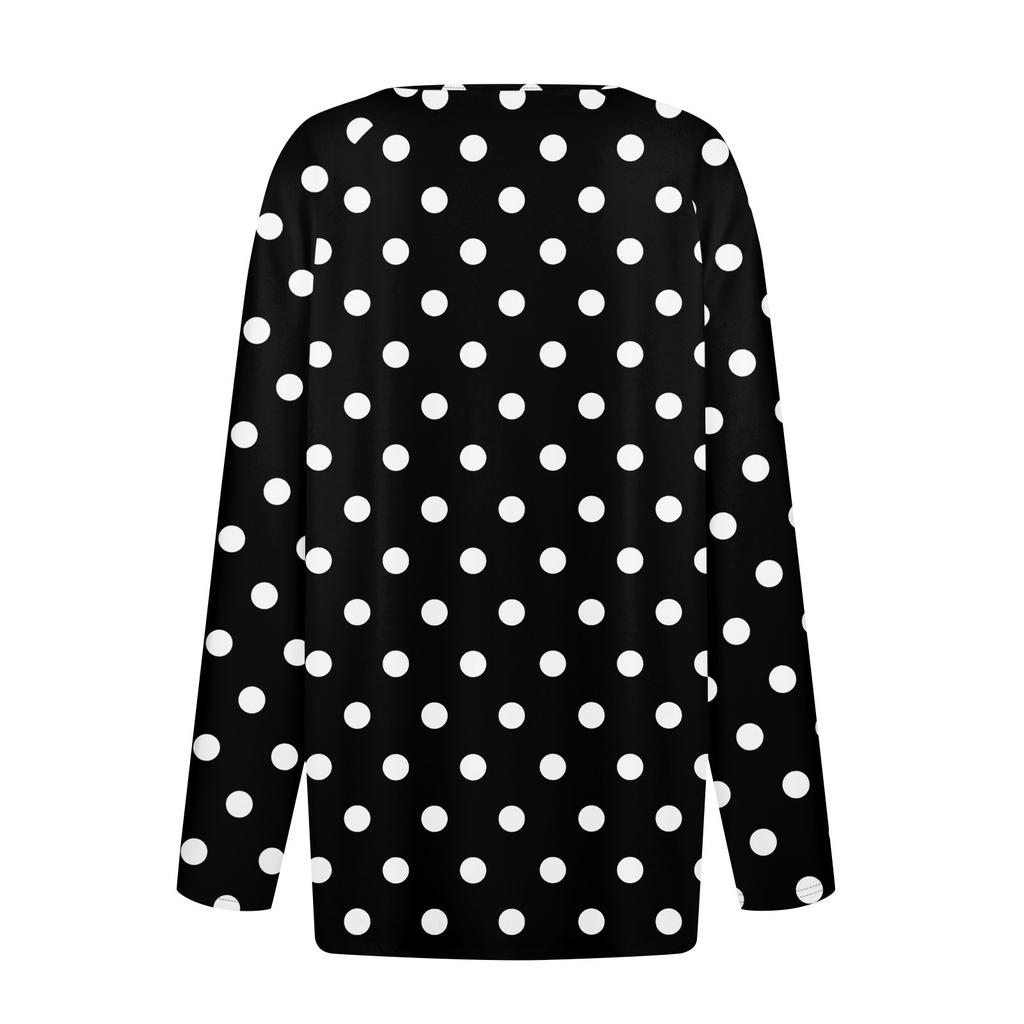 Women's Fashion Casual Printed V-neck Long Sleeve Button Up T-shirt Top