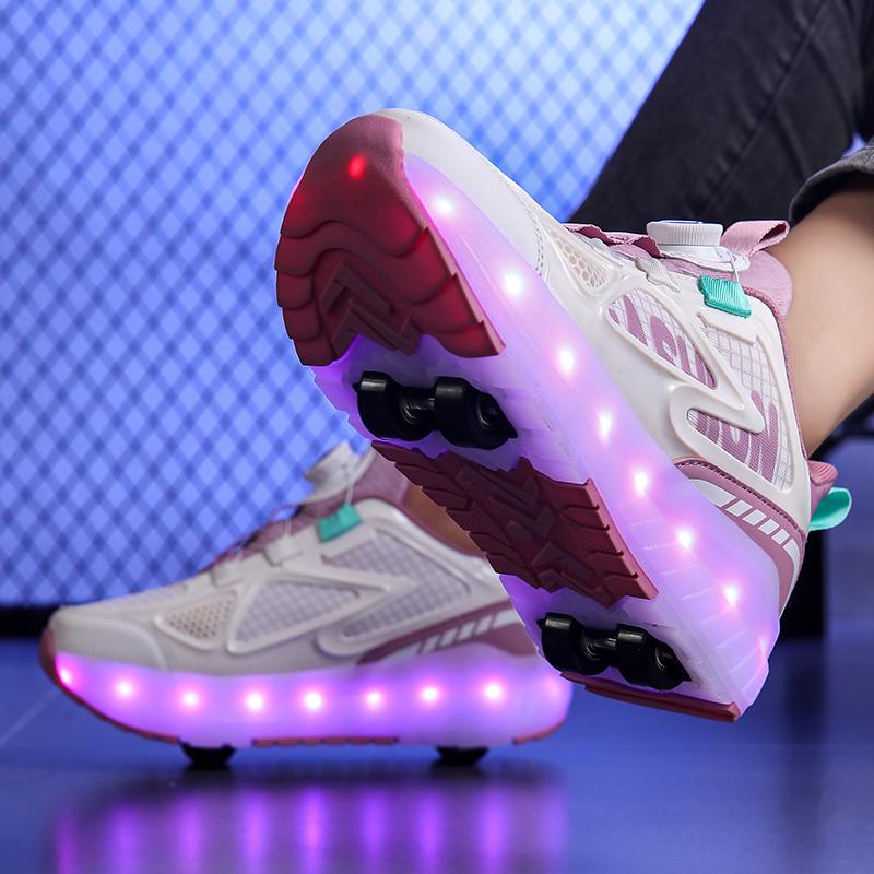 29-40 Pantofi de alergare cu patru roți pentru băieți Pantofi plați detașabili Pantofi sport luminoși USB reîncărcabili Patine cu rotile pentru fete Pantofi pentru băieți