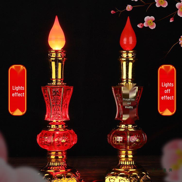 Electric Candlestick for Buddhist Offerings, Ever-Burning Candle Lamp for Wealth God, Household Offering Pair