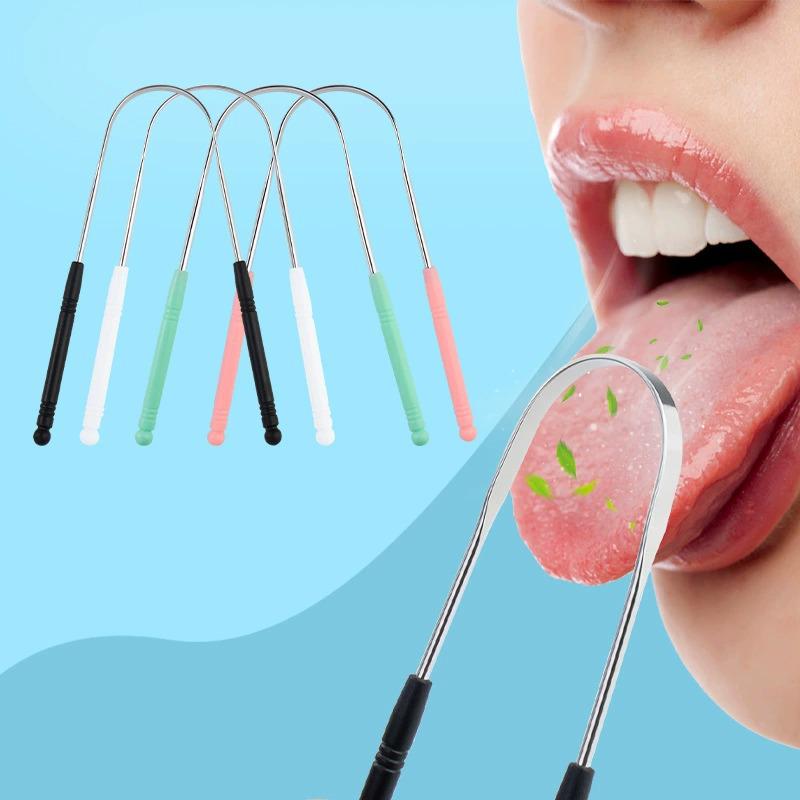 Portable U-shaped Tongue Scraper with Stainless Steel & Plastic Handle for Oral Hygiene White Plastic Handle Scraper