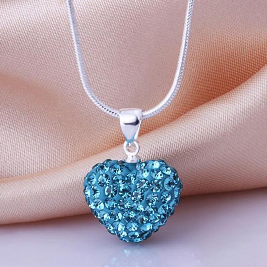 Women Rhinestone Inlaid Necklace Pendant Alloy Love Heart Chain Necklace Jewelry for Party