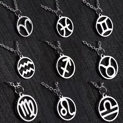 1PC Stainless Steel Women Men 12 Constellation Jewelry Gifts Hollow Pendant Zodiac Sign Necklaces