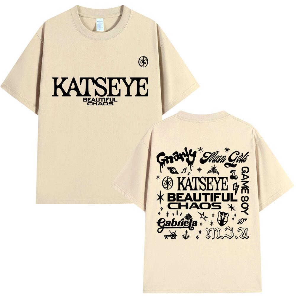 Korean Katseye Beautiful Chaos Tour T Shirt Kpop Vintage Harajuku Fashion Y2K Men Women T-shirt Cotton Loose T Shirts Fans Gifts