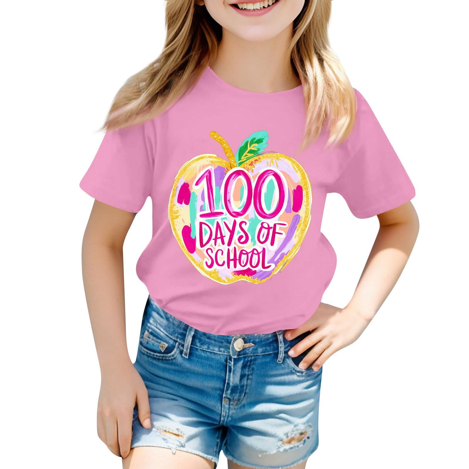 

Футболка 100 днів школи для дітей, малюків, хлопчиків, дівчаток, футболка на 100-й день школи, футболка для дитячого садка 130 рожевий