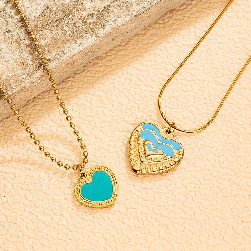 European & Korean Style Heart Clavicle Chain - Stainless Steel Peach Heart Pendant Necklace