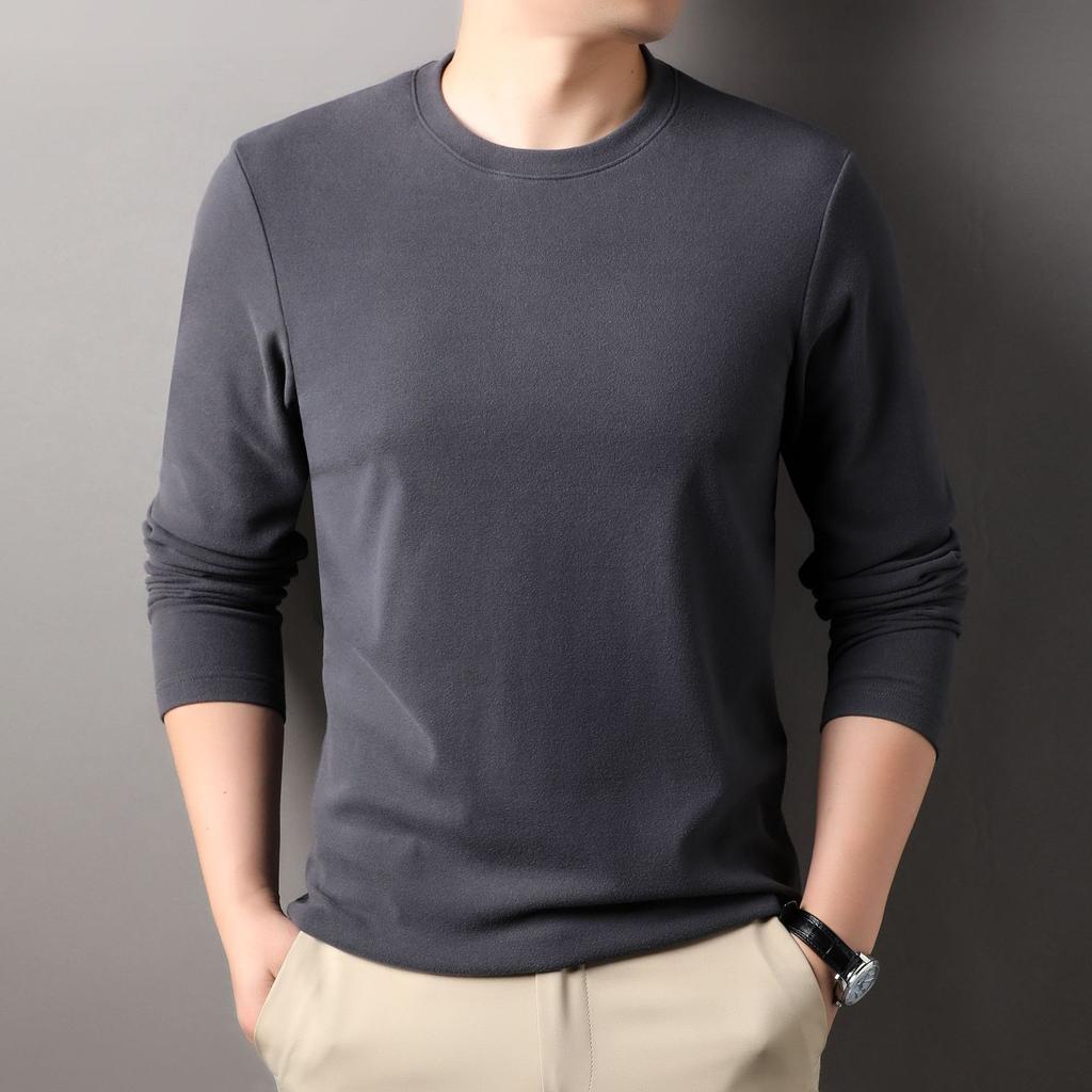Double-Sided German Velvet Crew Neck Men'S Bottoming Shirt Autumn And Winter Blue Solid Color Warm Long-Sleeved Sweater Men