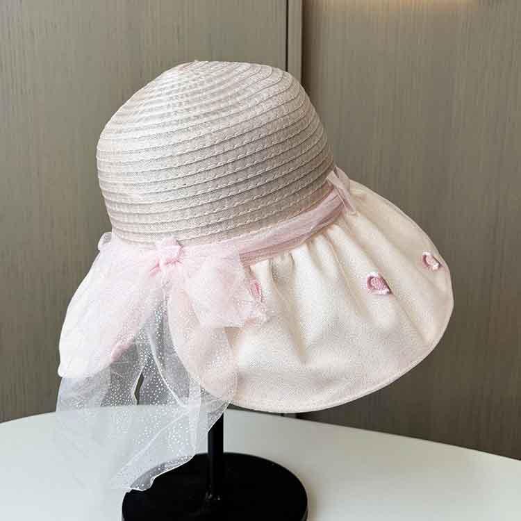 Summer bright silk bow streamer sun hat ladies elegant bucket hat travel big edge sun protection beach hat