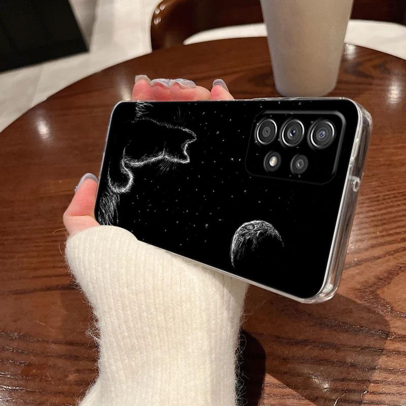 Black Cats Cute cat For Samsung Galaxy A55 Case A54 A52 A53 5G A15 A14 A13 A21S A23 A51 A34 A35 A33 A32 A72 A71 Phone Case Clear
