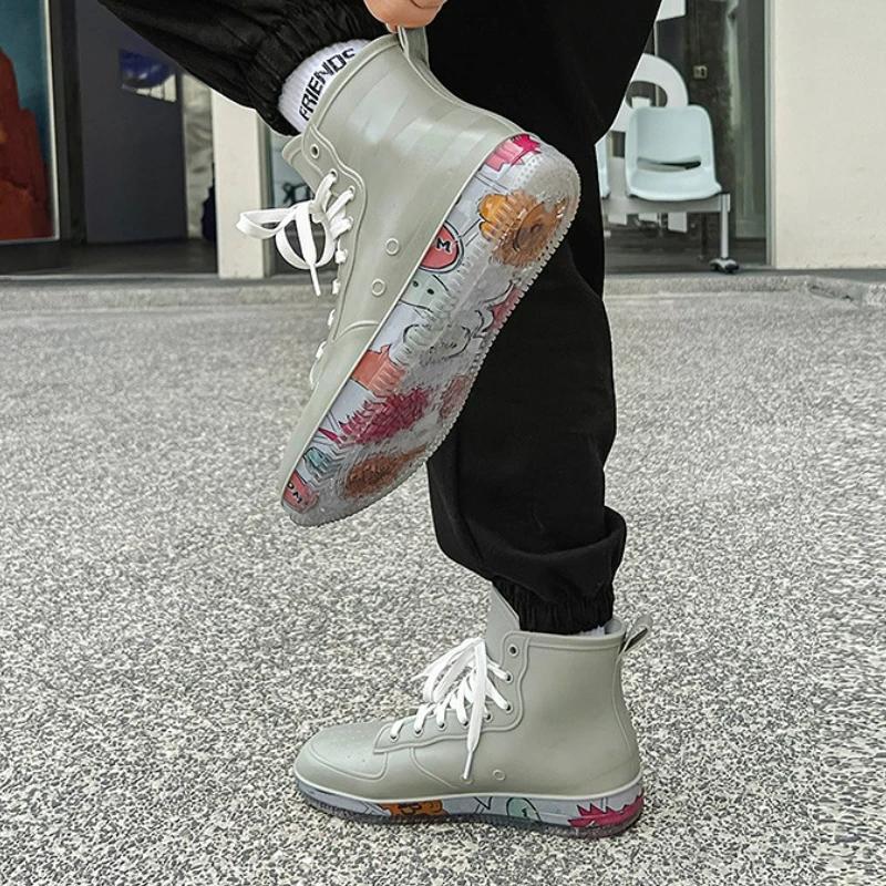 Stivali da Pioggia Impermeabili in Gomma da Donna Sneakers con Lacci Scarpe da Celebrazione Giardino Flush Designer Trendy Coppia