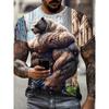 Men's 3D Muscle Bear Illusion Print T-Shirt, Summer Round Neck T-Shirt