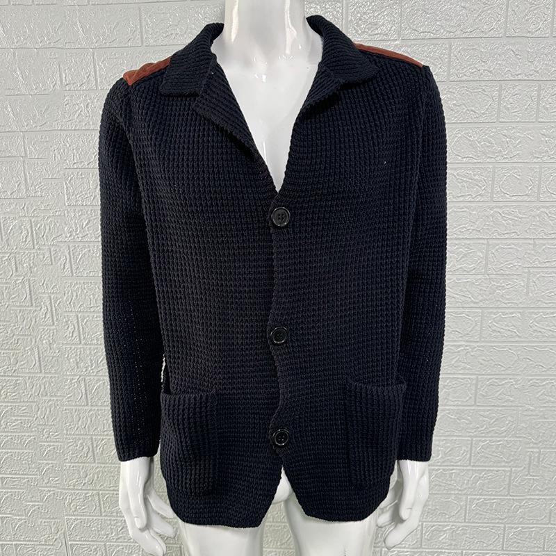 2025 Autumn/Winter Men's Slim Fit Cardigan Sweater with Turn-Down Collar in Plus Sizes - European and American Style.