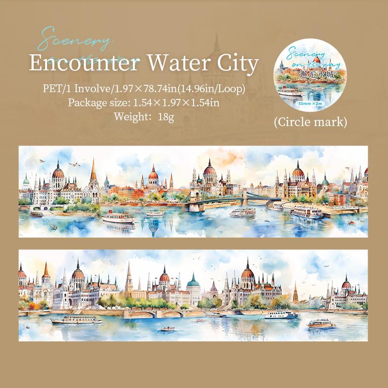 

PET City Landscape Theme Tape Landscape Series Hand Account Base Material DIY Tape Creative Collage Card Photo Frame Decoration