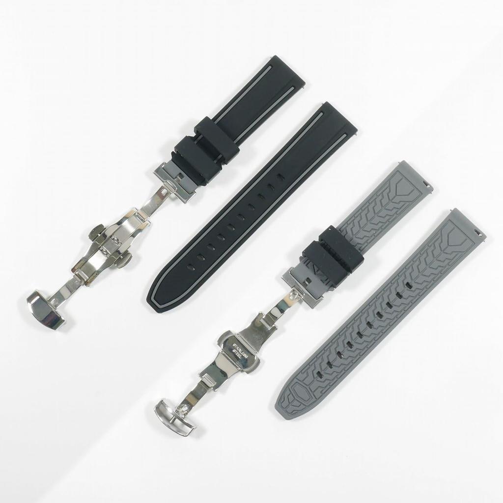 Swatch X Omega Compatible Rubber Strap with D-buckle, Double-line Type (black/gray Line)