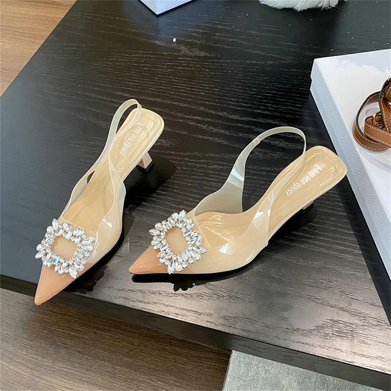 

мода Роскошные дизайнерские летние женские сандалии Модные элегантные туфли с острым носком Singbacks Женская обувь для отдыха на высоком каблуке с кристаллами Sandalias 35 абрикосовый