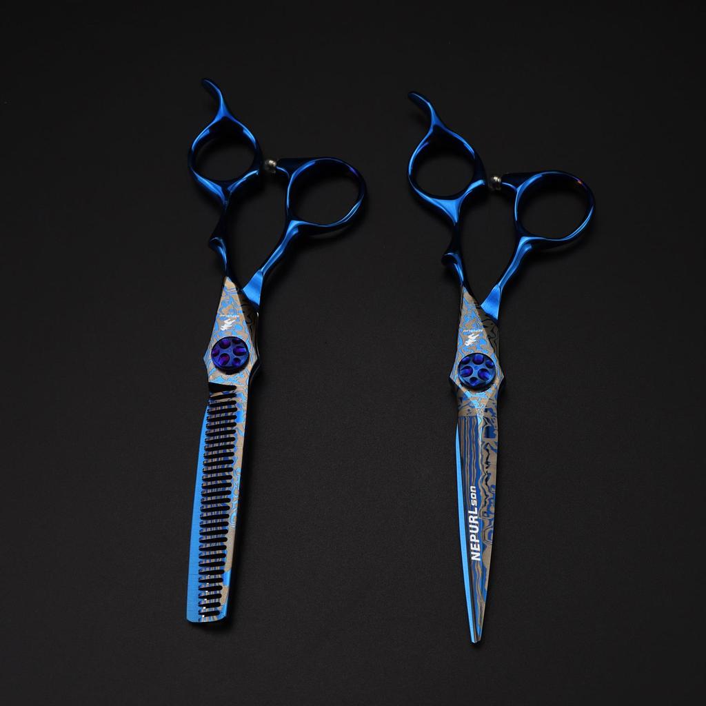 6.0-Inch Blue Damascus Hair Cutting Scissors