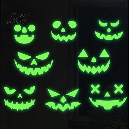 Fluorescent Halloween Wall Sticker 2Pcs Glow-in-the-Dark Stickers Pumpkin & Ghost Face Decals for Indoor Ceiling Door Decor Decal Luminous