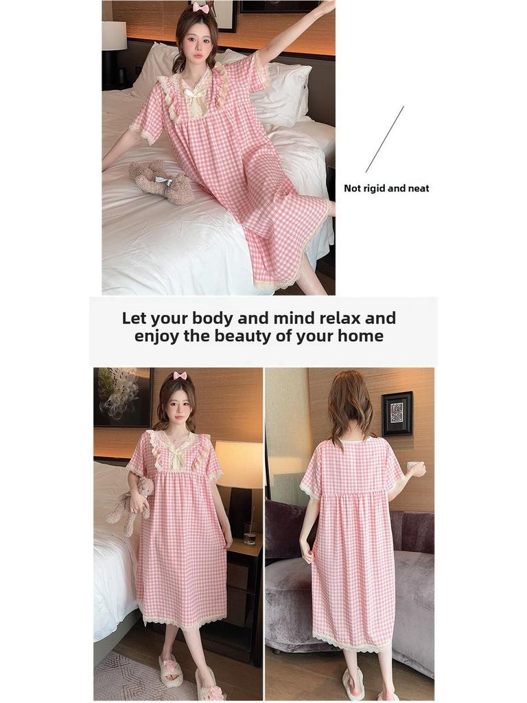 Słodka, letnia koszula nocna w stylu księżniczki z kreskówek, duży rozmiar, krótki rękaw, średnia długość