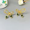 Fashion Temperament Emerald Zircon Love Line Bow Stud Earrings