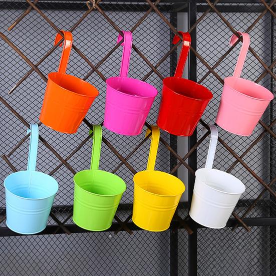 Space-saving Flower Bucket with Hook Iron Detachable Hanging Plant Holder for Railing