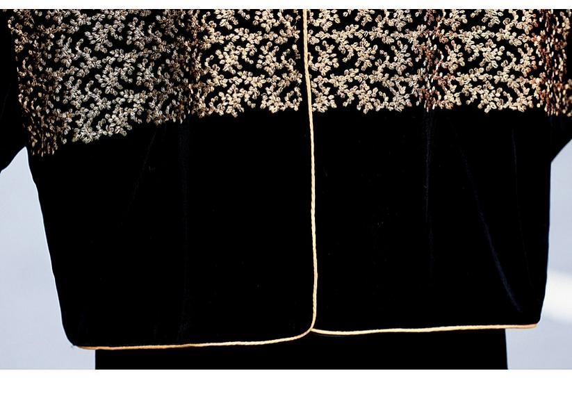 Spring Collection: Embroidered Velvet Two-Piece Suit for Mothers - Jacket & Elastic Waist Pants