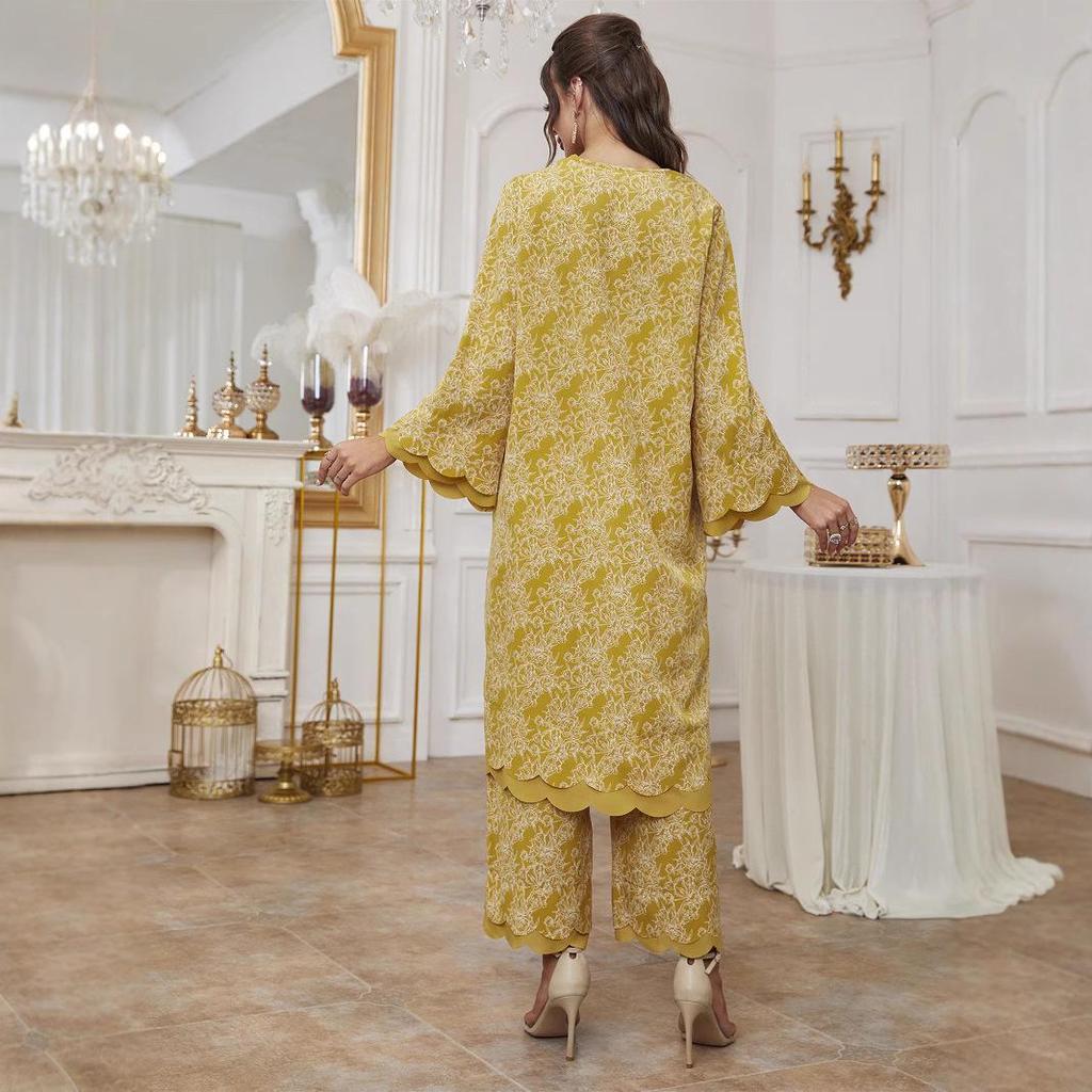 Elegant Spring/Summer Abaya: New Print Muslim Women's Dress Set